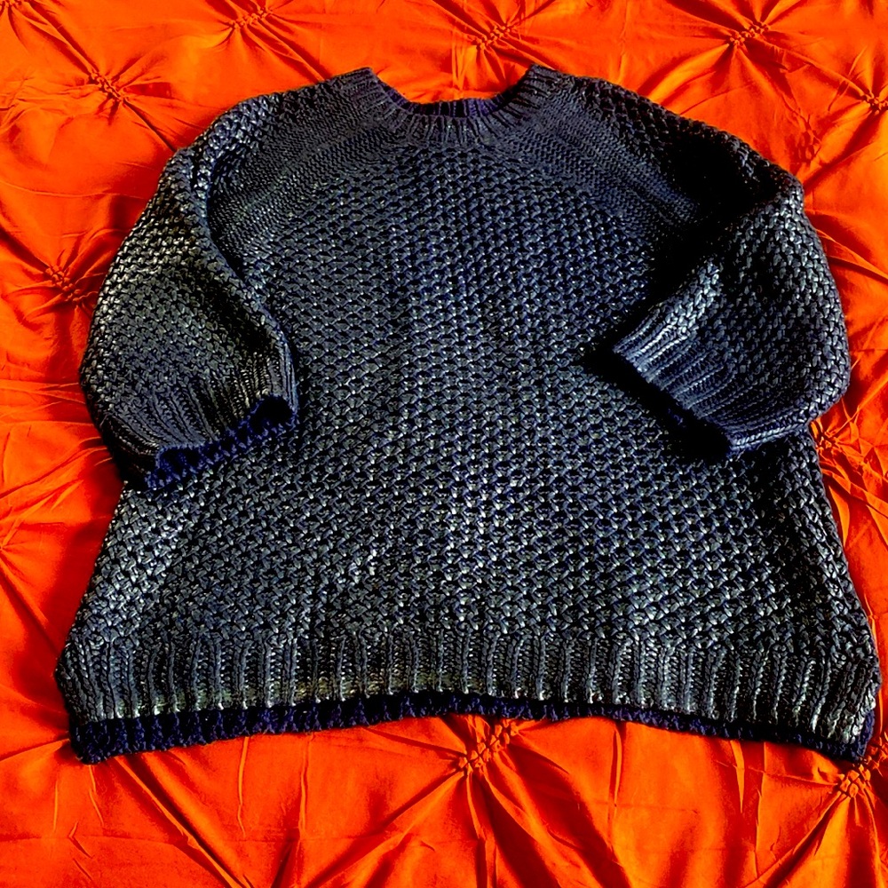 Navy Blue and Green Metallic Oversized Sweater